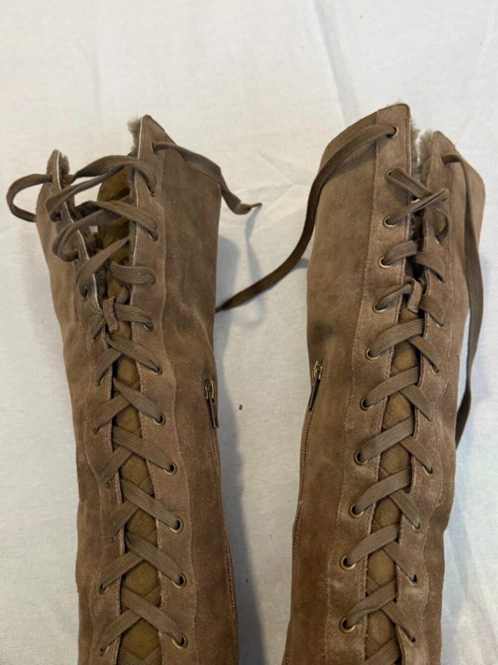 UGG Sofia Tall Lace Up Boots Brown Suede Shearling Heels Womens US 7 - Picture 9 of 13
